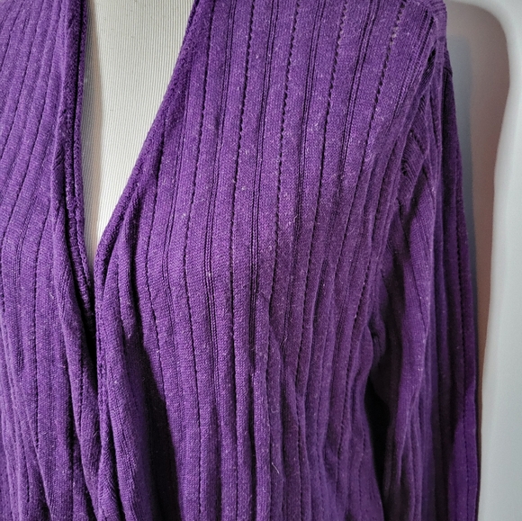 Eileen Fisher Cardigan Sweater Purple Cascade Open Front 💜 1X Pointelle - Picture 2 of 5